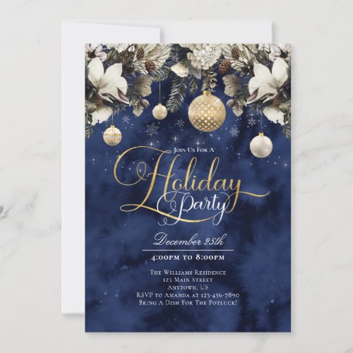 Flowers Ornaments Holiday Party Invitation