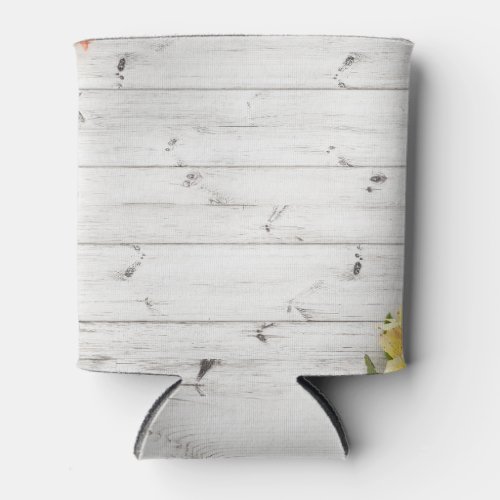 Flowers over wooden planks background can cooler