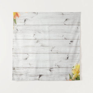 Flowers over wooden planks, background. tapestry