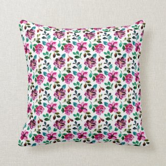 Flowers painting in watercolor on  throw pillow