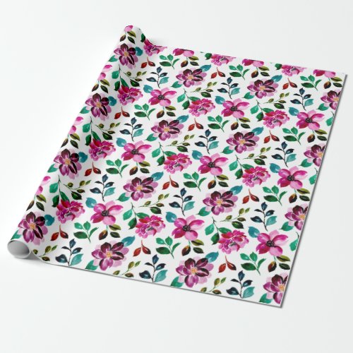 Flowers painting in watercolor wrapping paper