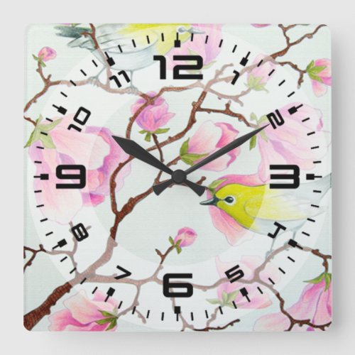 Flowers painting watercolor square wall clock