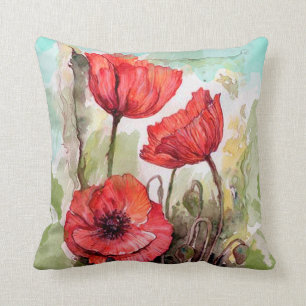 Flowers painting watercolor throw pillow