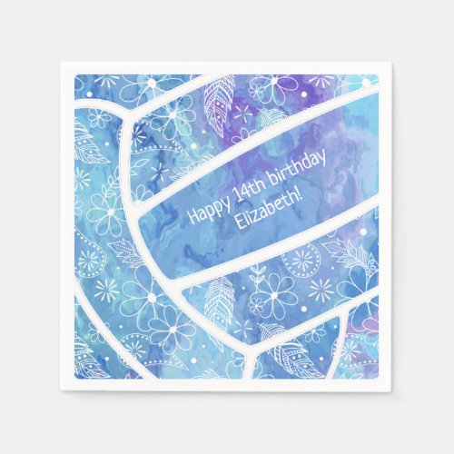 Flowers paislies feathers pattern blue volleyball napkins