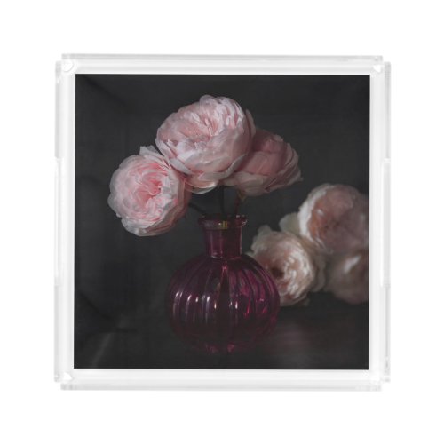 Flowers  Pale Pink Peonies in Vase Acrylic Tray