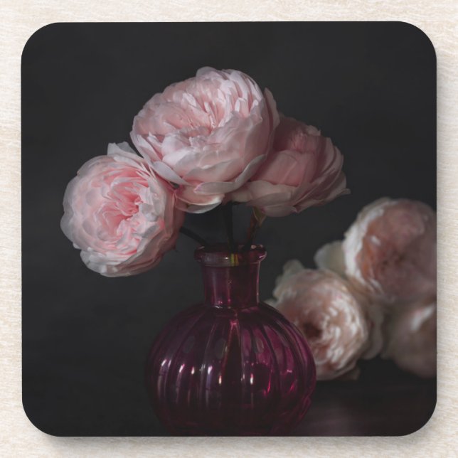 Flowers | Pale Pink Peonies in Vase Beverage Coaster (Front)