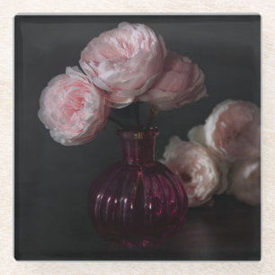 Flowers Pale Pink Peonies in Vase Glass Coaster