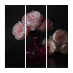 Flowers Pale Pink Peonies in Vase Triptych