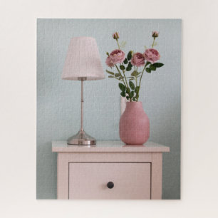 Flowers Pale Pink Roses on Nightstand Jigsaw Puzzle