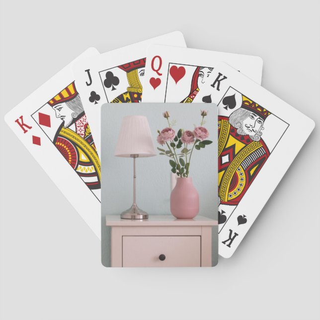 Flowers | Pale Pink Roses on Nightstand Poker Cards (Back)