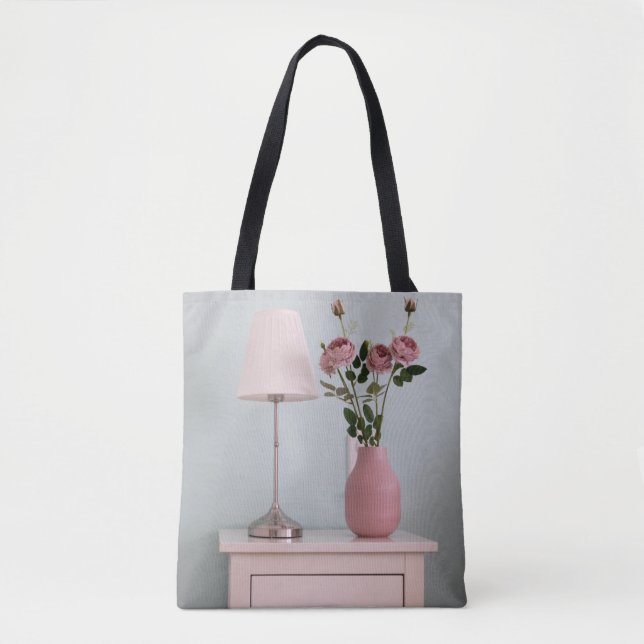 Flowers | Pale Pink Roses on Nightstand Tote Bag (Front)