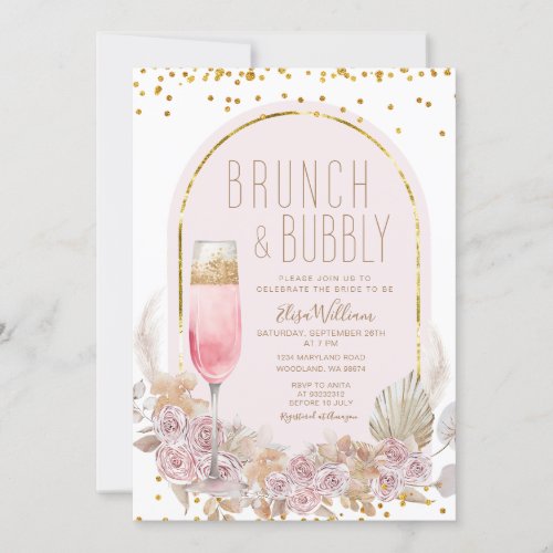  Flowers Pampas Brunch  Bubbly Bridal Shower Invitation