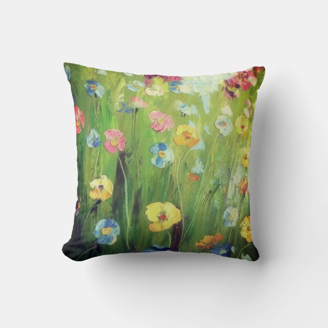Flowers Pansies Poppies Multicolored Throw Pillow (Front)