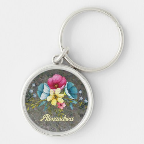 Flowers Pastel Watercolor Yellow Pink Floral  Keychain