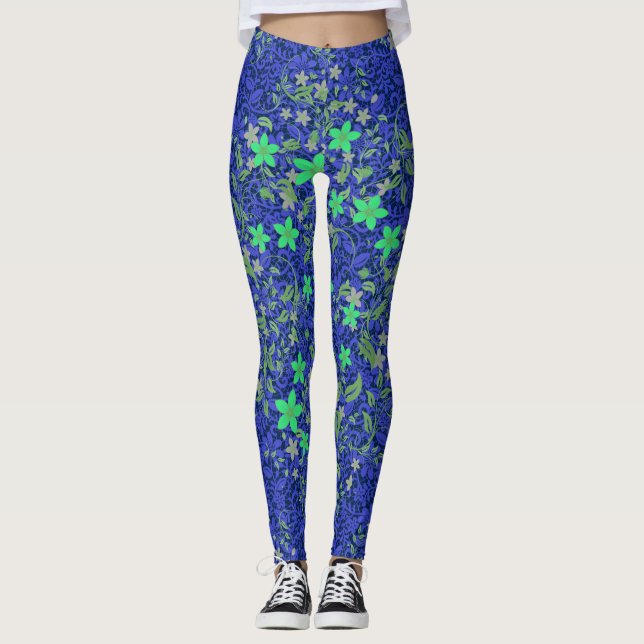 Flowers pattern 08.b Dblue BG Leggings (Front)