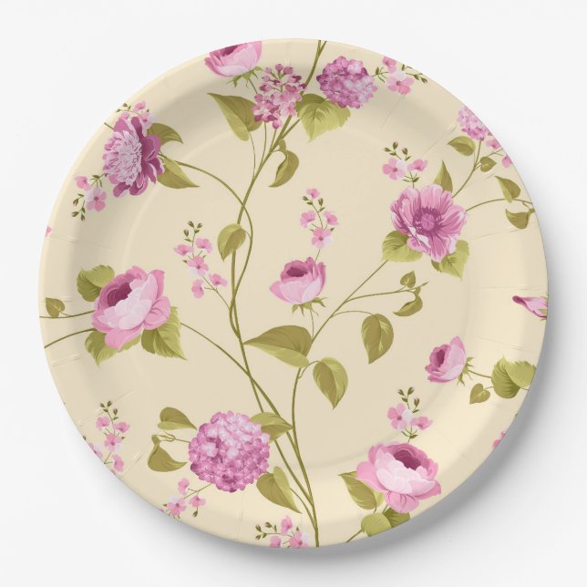 Flowers Pattern 16 Paper Plates (Front)