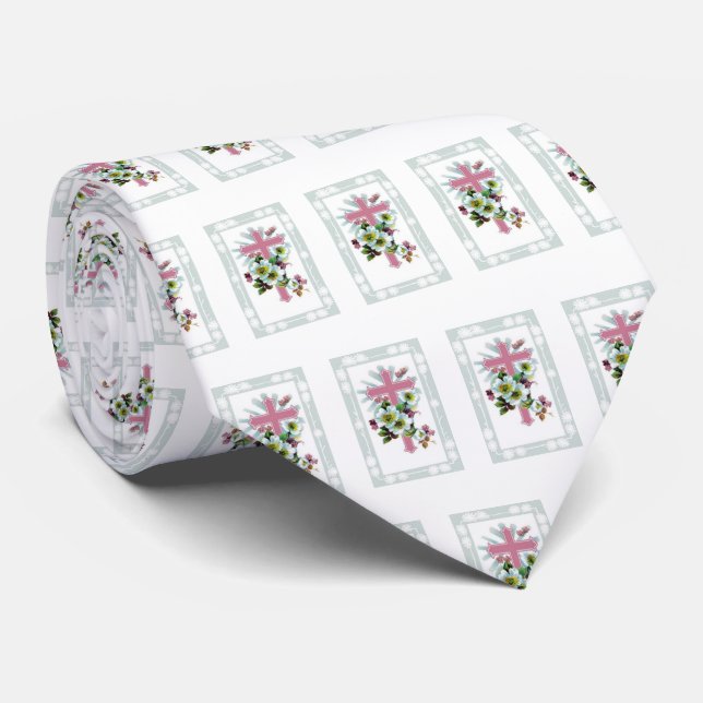 Flowers Pattern And Cross Neck Tie (Rolled)