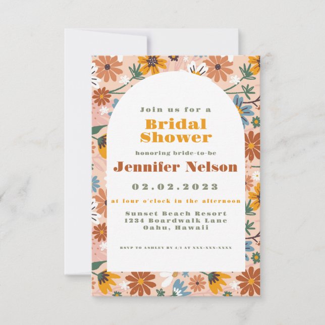 Flowers Pattern Boho 70s Bridal Shower Invitation (Front)