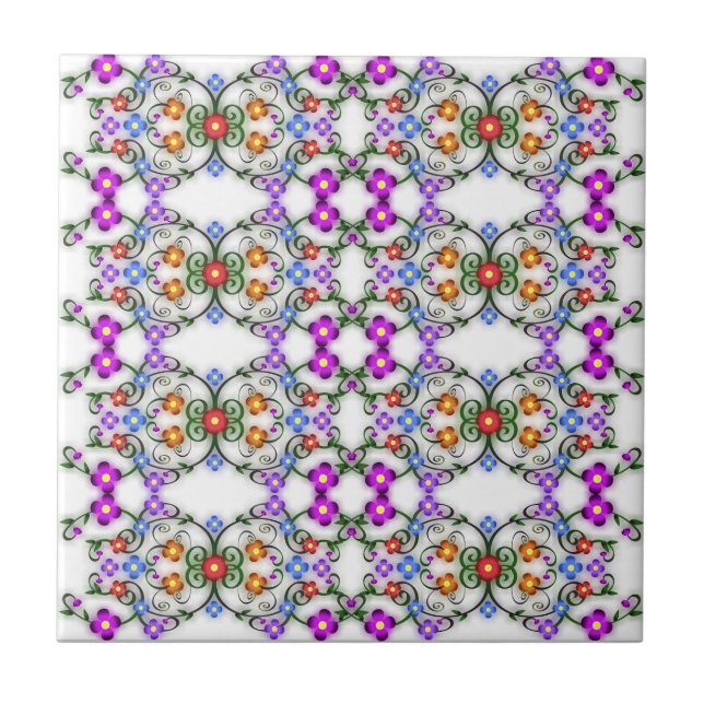 Flowers Pattern Ceramic Tile (Front)