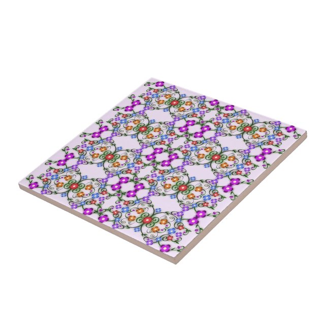 Flowers Pattern Ceramic Tile Vintage Design (Side)