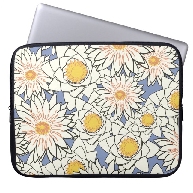 Flowers pattern lotus lily laptop sleeve (Front)
