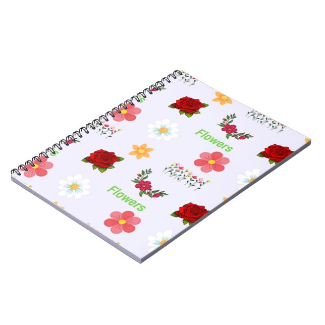Flowers pattern on gray notebook (Left Side)