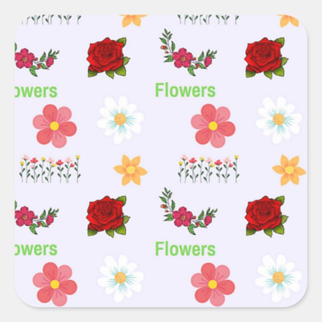 Flowers pattern on gray square sticker (Front)