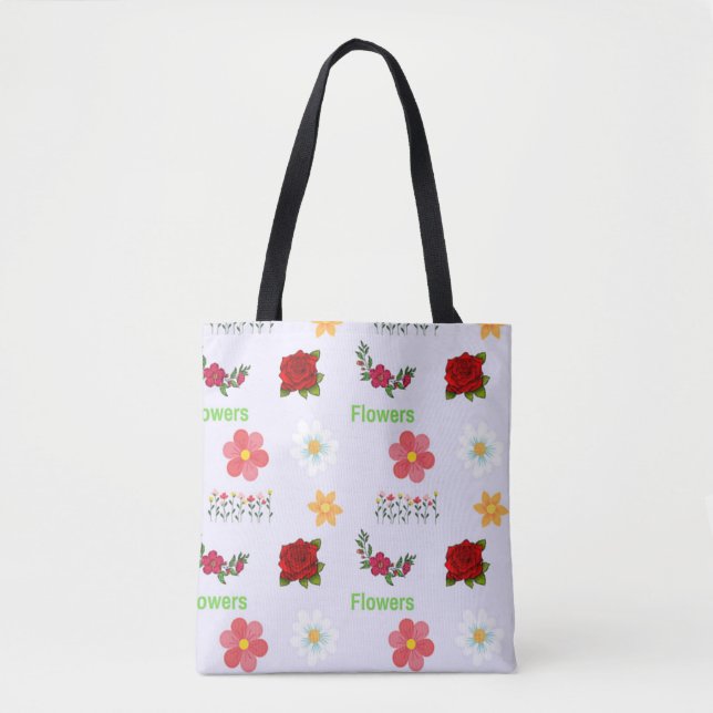 Flowers pattern on gray tote bag (Front)