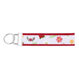 Flowers pattern on gray wrist keychain