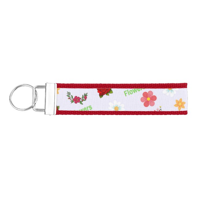 Flowers pattern on gray wrist keychain (Keys on Left)