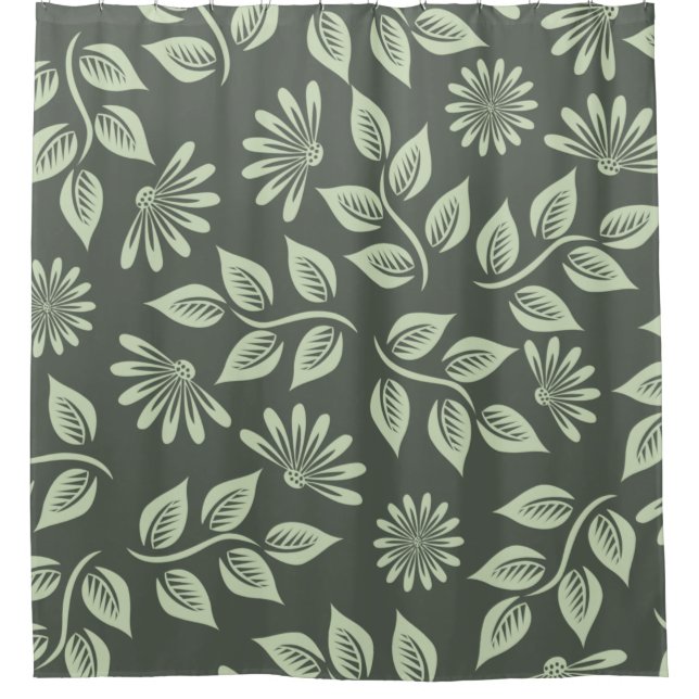 Flowers pattern spring green shower curtain (Front)