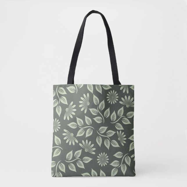 Flowers pattern spring green tote bag (Front)