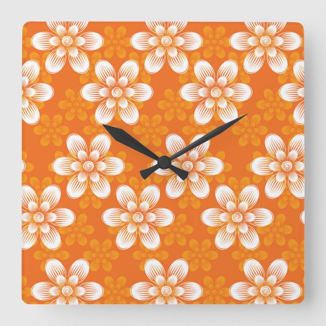 Flowers Pattern Square Wall Clock (Front)