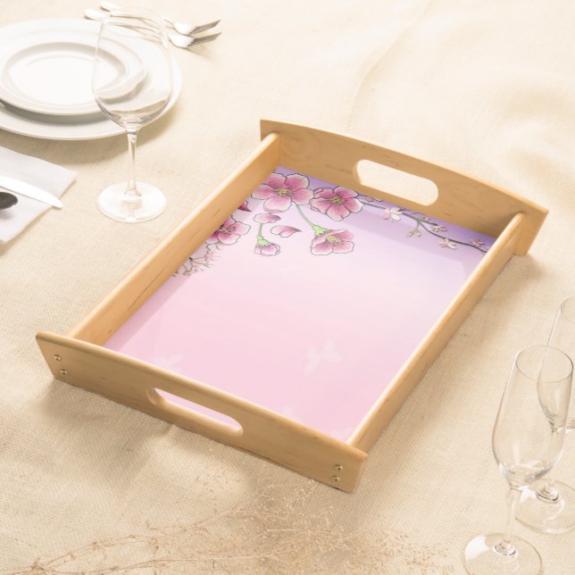 Flowers Pattern Whimsical Vines Blossoms Cherry Serving Tray (Front)