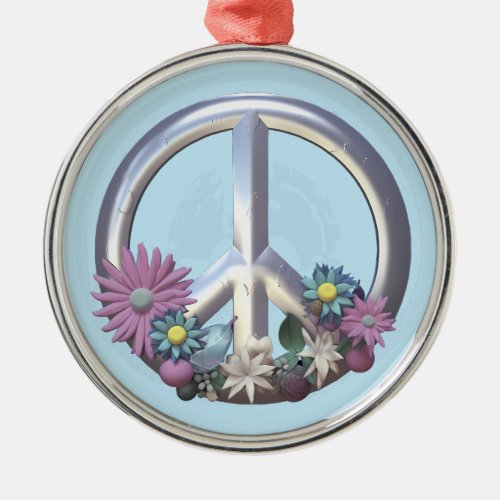 Flowers Peace Sign Hippie Style Metal Ornament