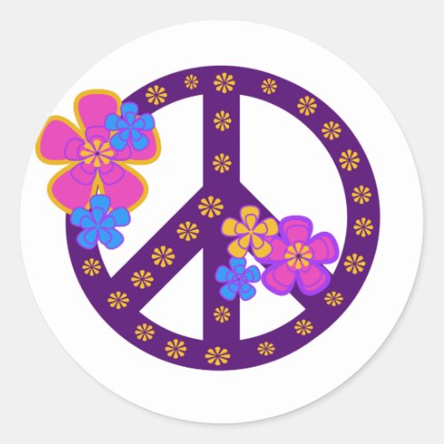 Flowers Peace Symbol Classic Round Sticker