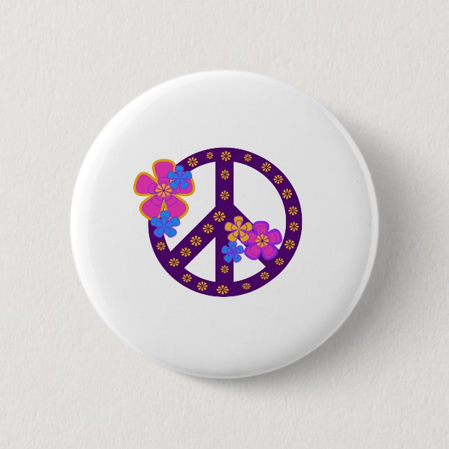 Flowers Peace Symbol Pinback Button (Front)