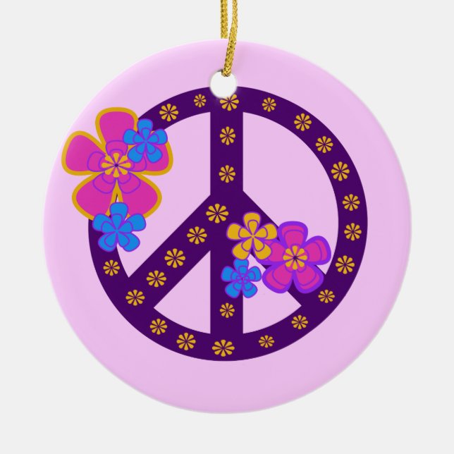 Flowers Peace Symbol T-shirts and Gifts Ceramic Ornament (Front)