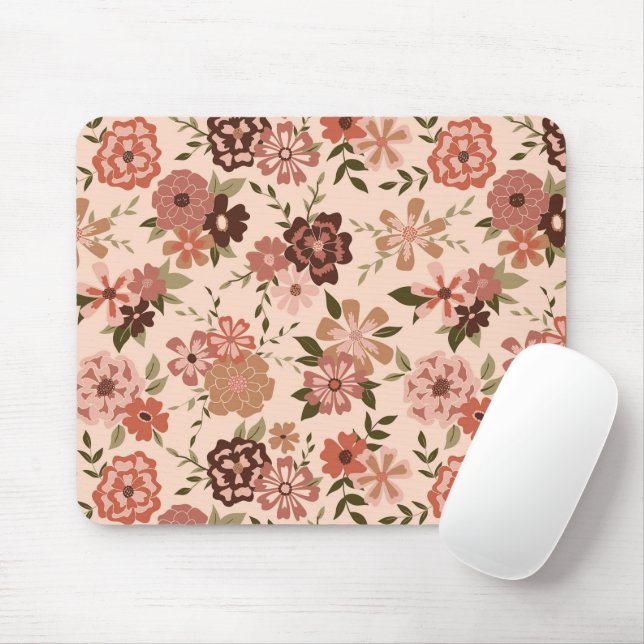 Flowers Peach Brown Botanical Pattern Mouse Pad (With Mouse)