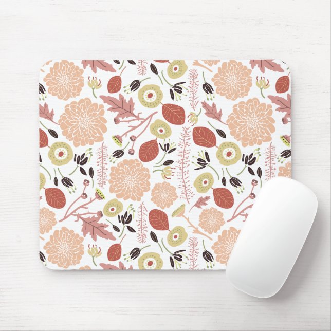 Flowers Peach Green Botanical Mouse Pad (With Mouse)