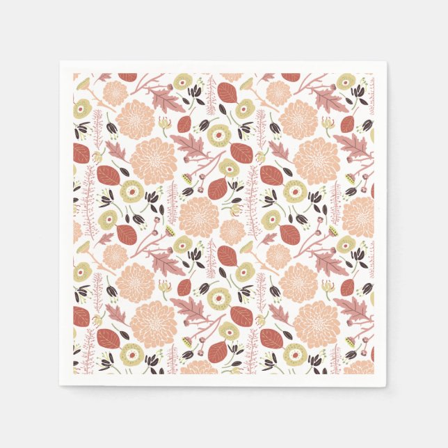 Flowers Peach Green Botanical Napkins (Front)