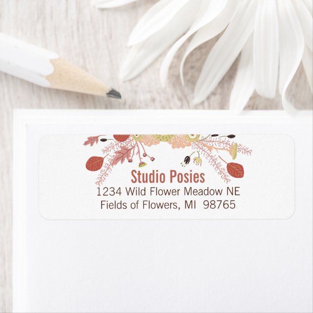 Flowers Peach Green Botanical Personalize Label (Insitu)