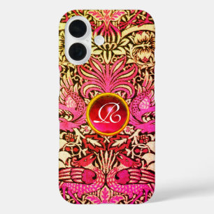 FLOWERS,PEACOCKS AND DRAGONS GEM STONE MONOGRAM iPhone 16 CASE