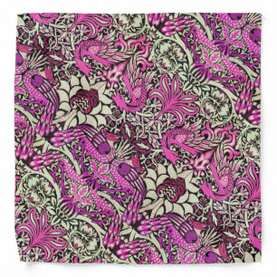 FLOWERS,PEACOCKS AND DRAGONS ,Pink BLack White Bandana