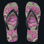 FLOWERS,PEACOCKS AND DRAGONS ,Pink BLack White Flip Flops<br><div class="desc">Colorful, elegant and classic floral design with swirls,  peacock, bird and dragon figures in pink, black white fuchsia violet purple colors re elaborated from vintage textile fabric</div>