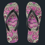 FLOWERS,PEACOCKS AND DRAGONS ,Pink BLack White Flip Flops<br><div class="desc">Colorful, elegant and classic floral design with swirls,  peacock, bird and dragon figures in pink, black white fuchsia violet purple colors re elaborated from vintage textile fabric</div>