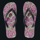 FLOWERS,PEACOCKS AND DRAGONS ,Pink BLack White Flip Flops<br><div class="desc">Colorful, elegant and classic floral design with swirls,  peacock, bird and dragon figures in pink, black white fuchsia violet purple colors re elaborated from vintage textile fabric</div>