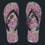 FLOWERS,PEACOCKS AND DRAGONS ,Pink BLack White Flip Flops<br><div class="desc">Colorful, elegant and classic floral design with swirls,  peacock, bird and dragon figures in pink, black white fuchsia violet purple colors re elaborated from vintage textile fabric</div>
