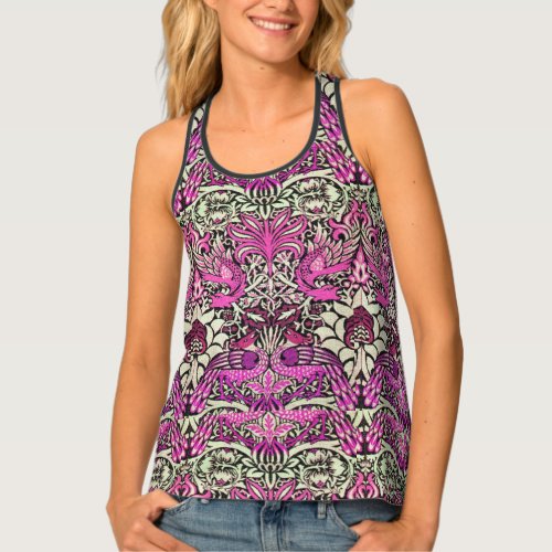 FLOWERSPEACOCKS AND DRAGONS Pink BLack White Tank Top