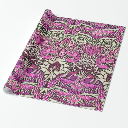 FLOWERSPEACOCKS AND DRAGONS Pink Purple Wrapping Paper